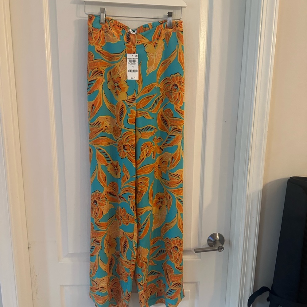 Bar III Teal and Orange Floral Pants
